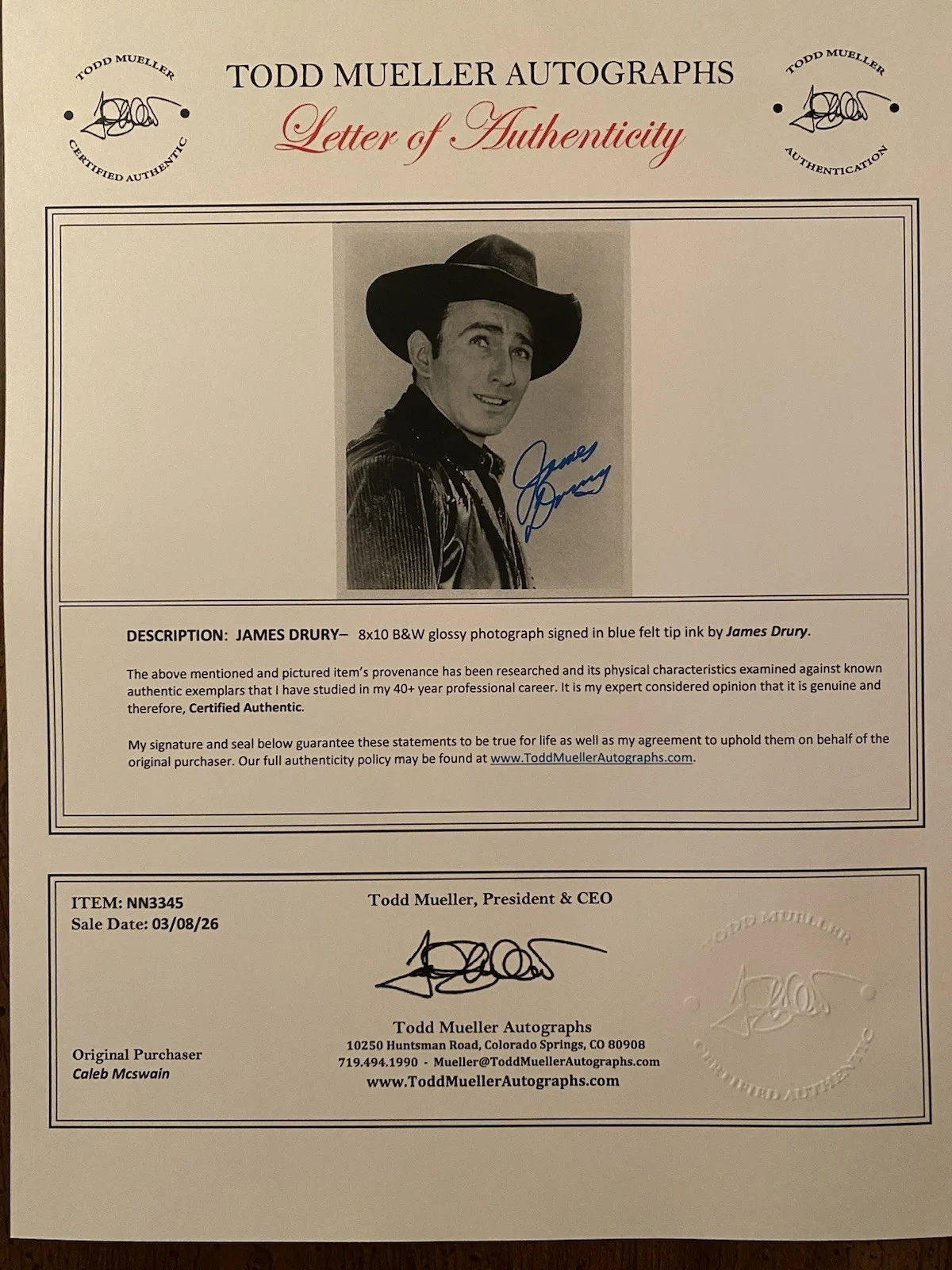 James Drury — James Drury Signed Autographed 8x10 Photo With COA The Virginian Western, image 4