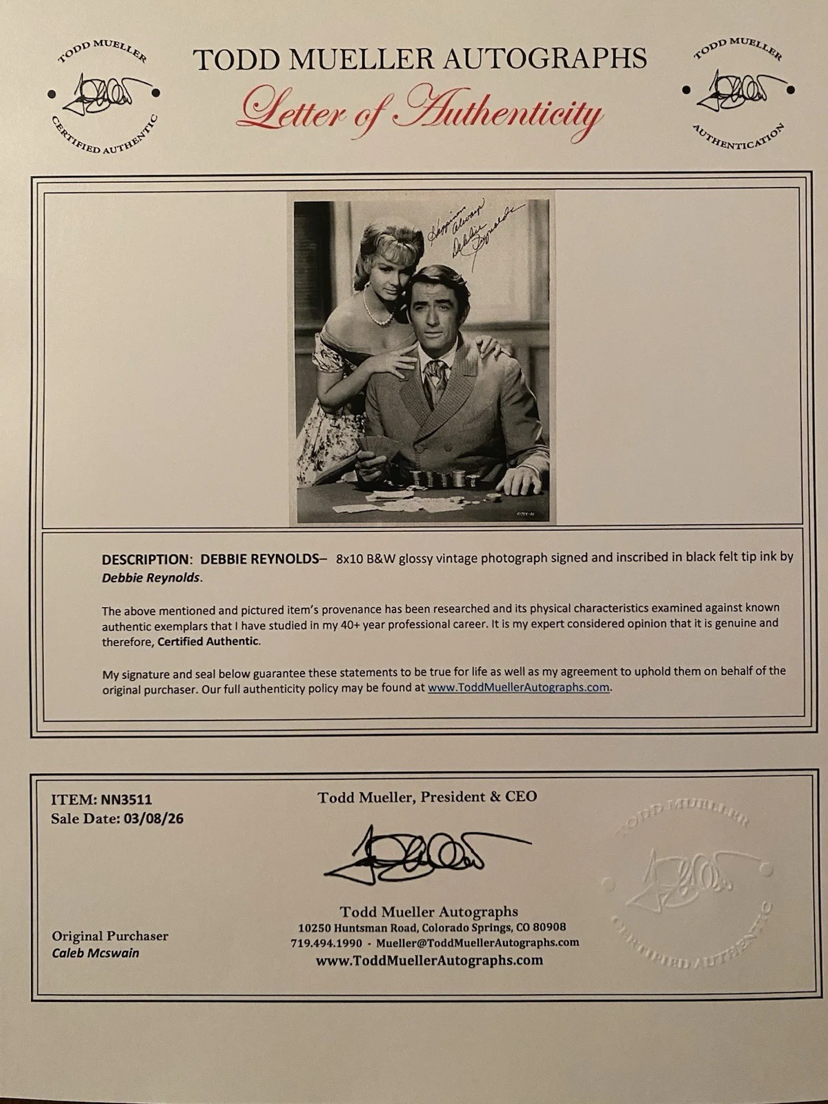 Debbie Reynolds — Debbie Reynolds Signed Autographed Photo w COA How The West Was Won Gregory Peck, изображение 4