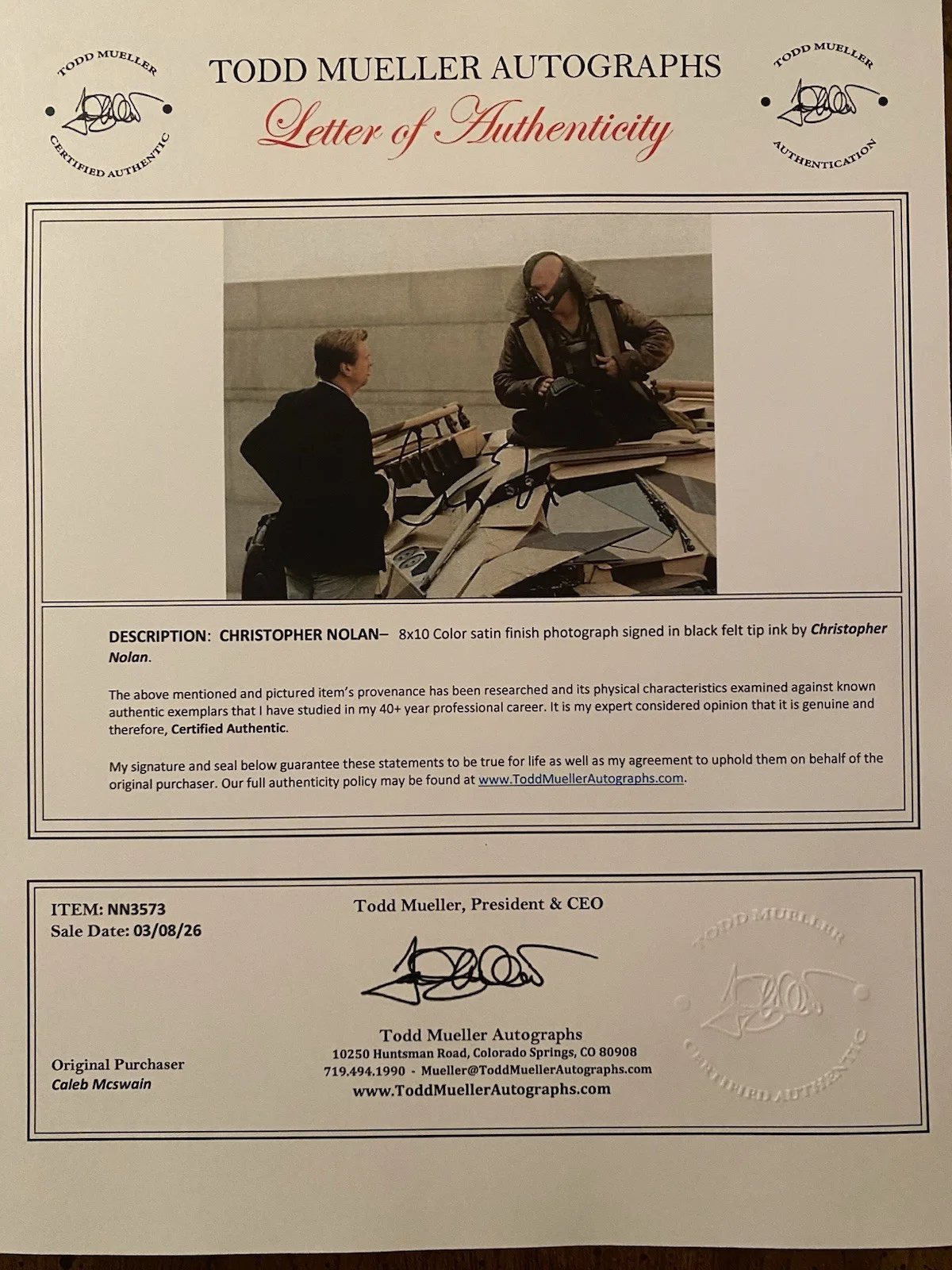 Christopher Nolan — Christopher Nolan Signed Autographed Photo With COA The Dark Knight Rises, изображение 4