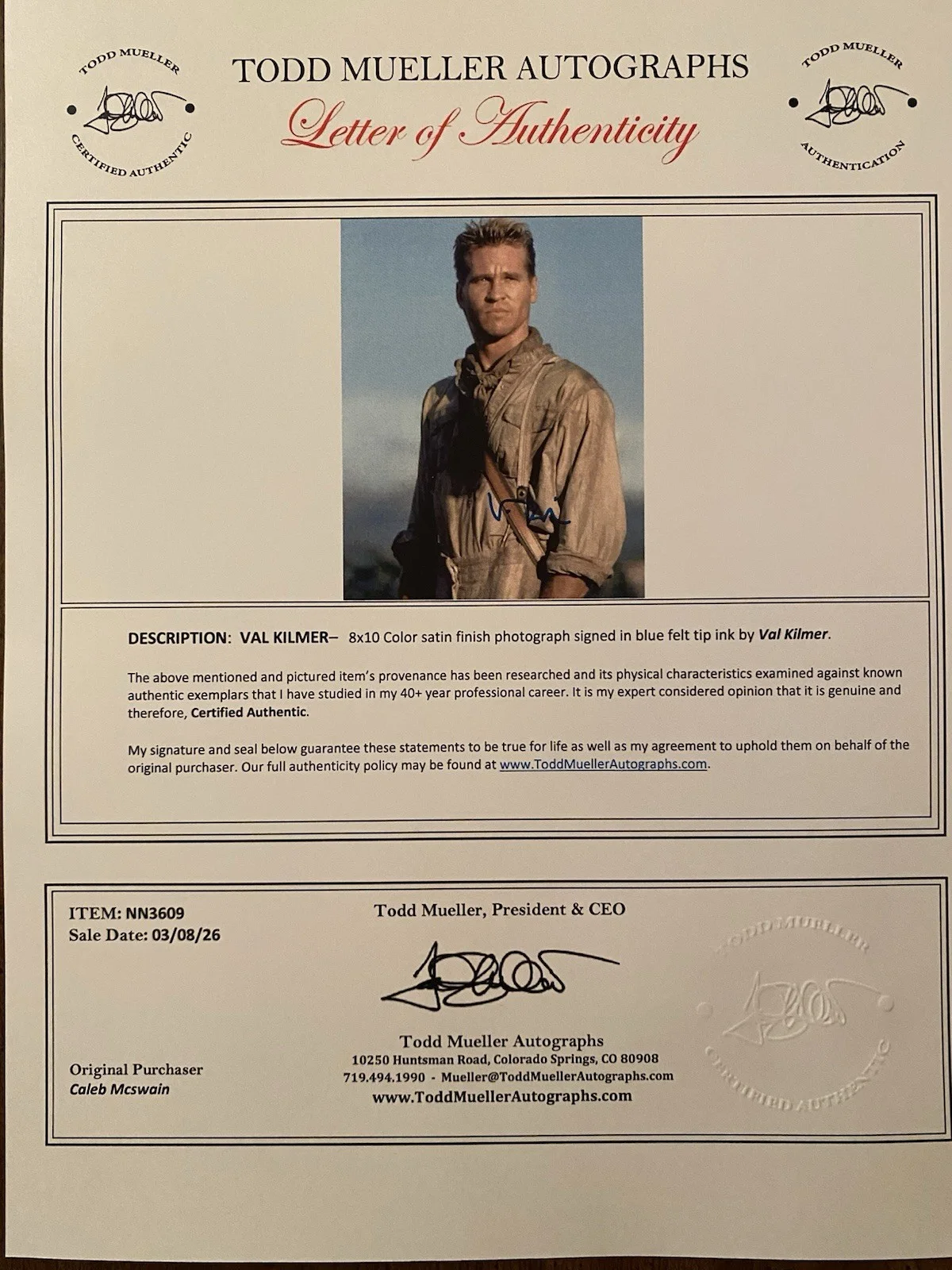 Val Kilmer — Val Kilmer Signed Autographed 8x10 Photo With COA Top Gun Batman, изображение 4