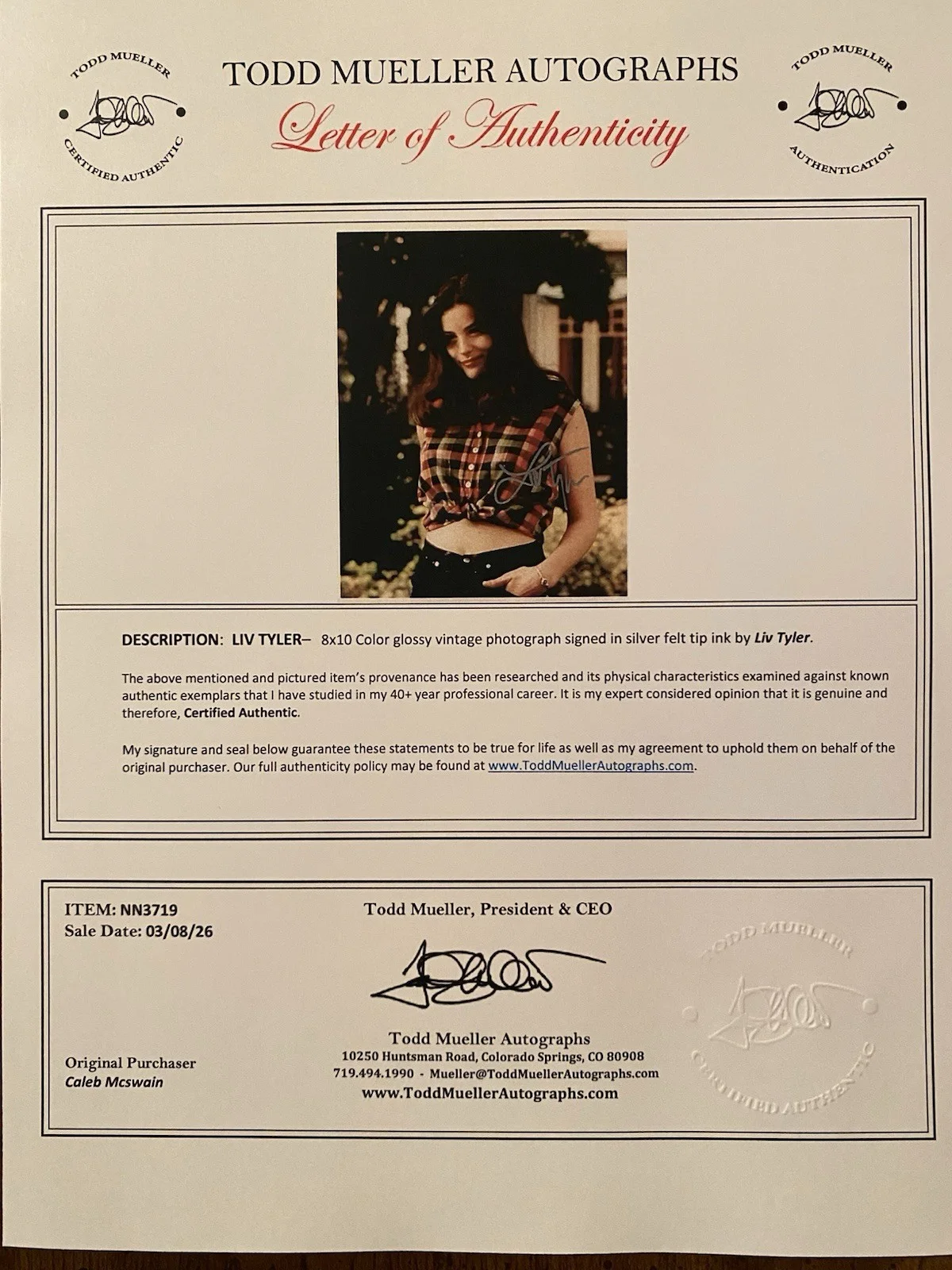 Liv Tyler — Liv Tyler Signed Autographed Photo With COA Empire Records That Thing You Do, изображение 4