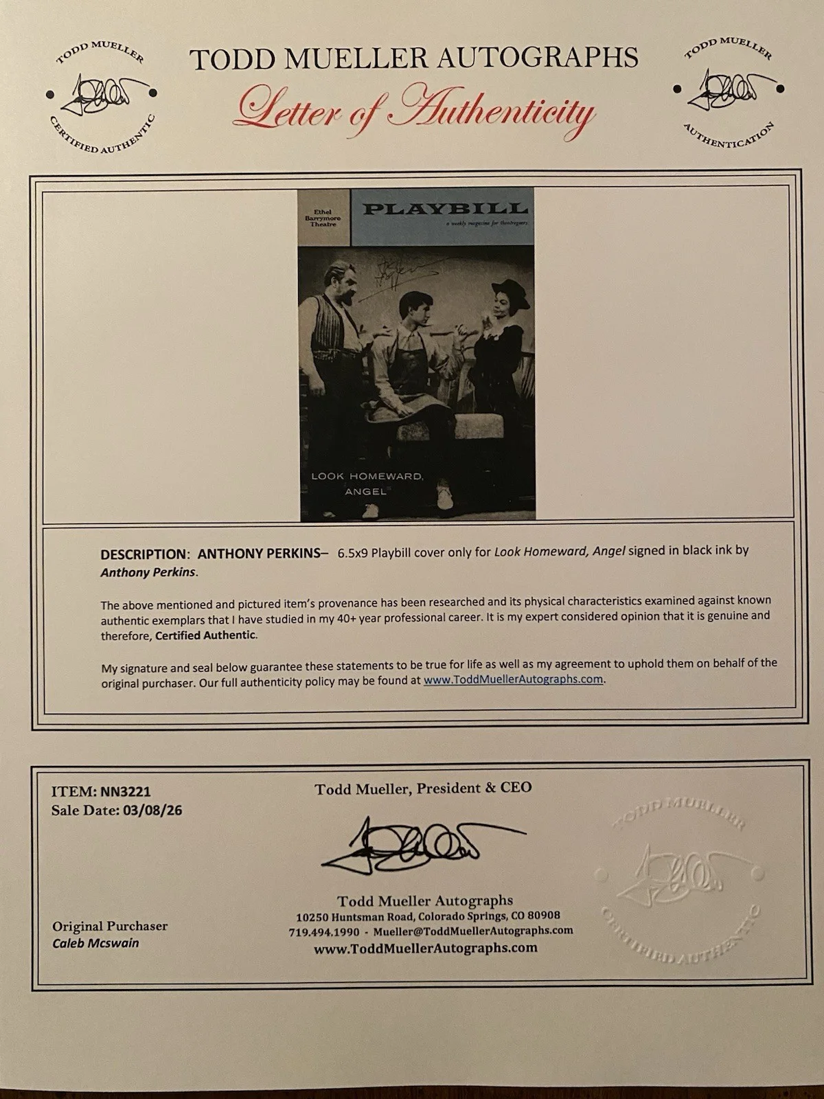 Anthony Perkins — Anthony Perkins Signed Autographed Vintage Playbill Cover With COA Look Homeward, изображение 4