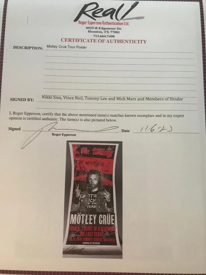 MOTLEY CRUE FULLY SIGNED POSTER W/ OTHER ACTS FULL COA ROGER EPPERSON NICE SIGS!, image 5
