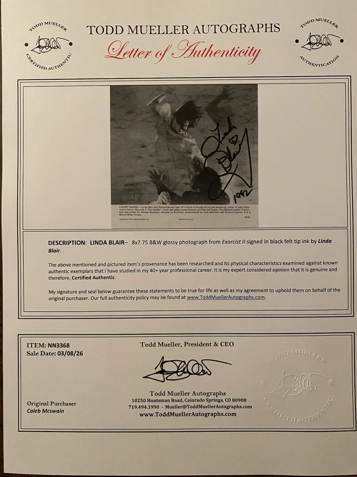 Linda Blair — Linda Blair Signed Autographed Vintage Photo With COA The Exorcist 2, image 4