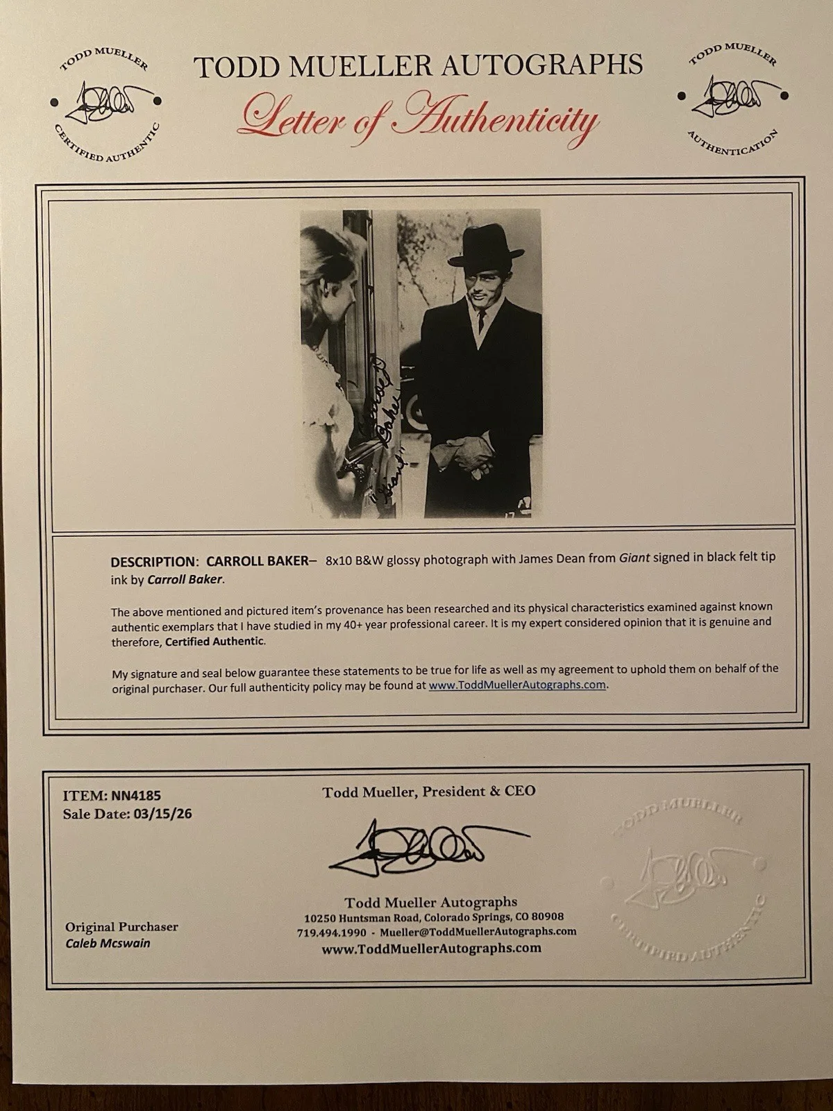 Carroll Baker — Carroll Baker Signed Autographed Photo With James Dean With COA Giant RARE INSCR, изображение 4
