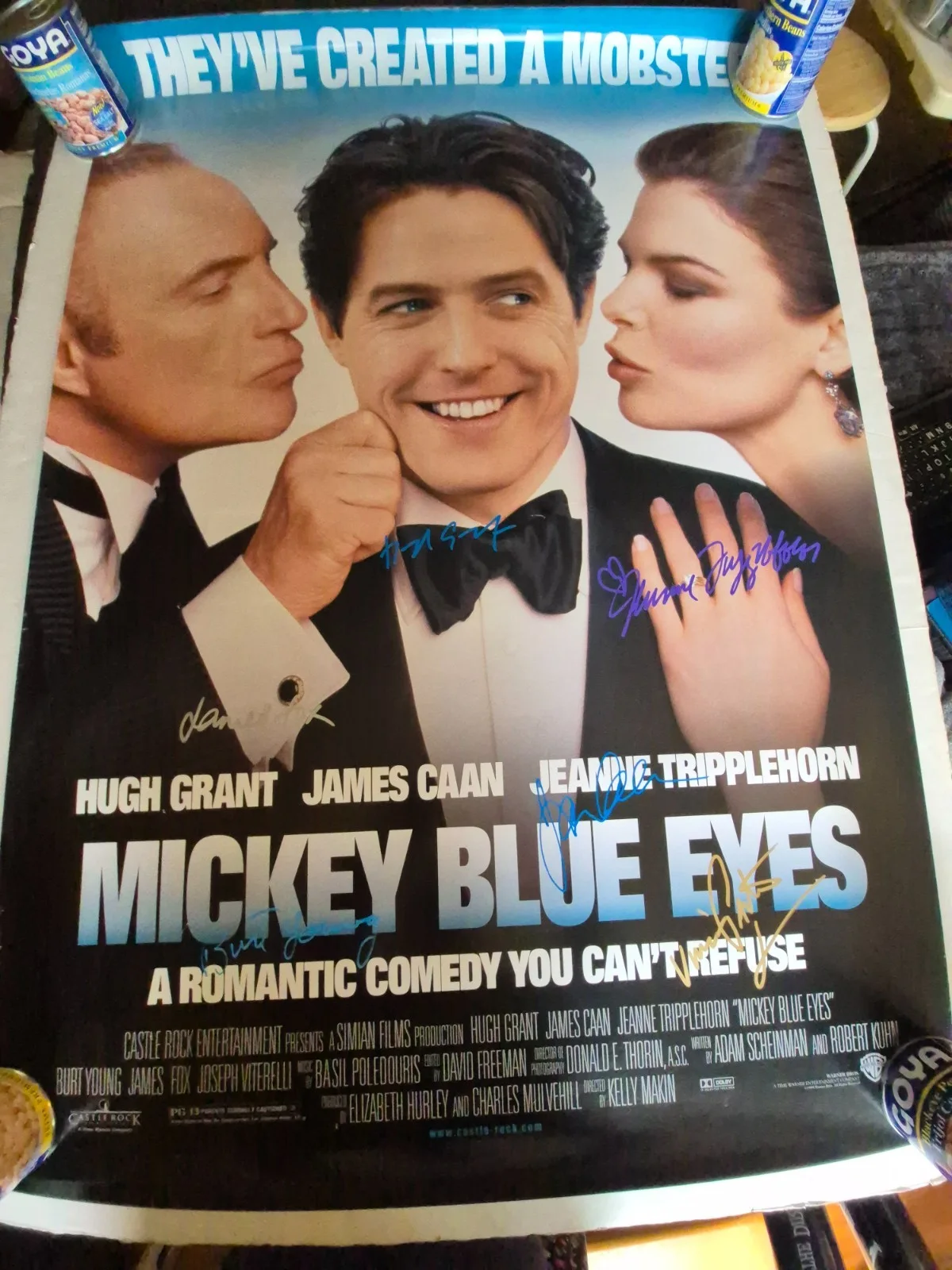 SEE BELOW — MICKEY BLUE EYES -HUGH GRANT CAST SIGNED-THE MOVIE TPOSTER-w/COA ekim, image 2