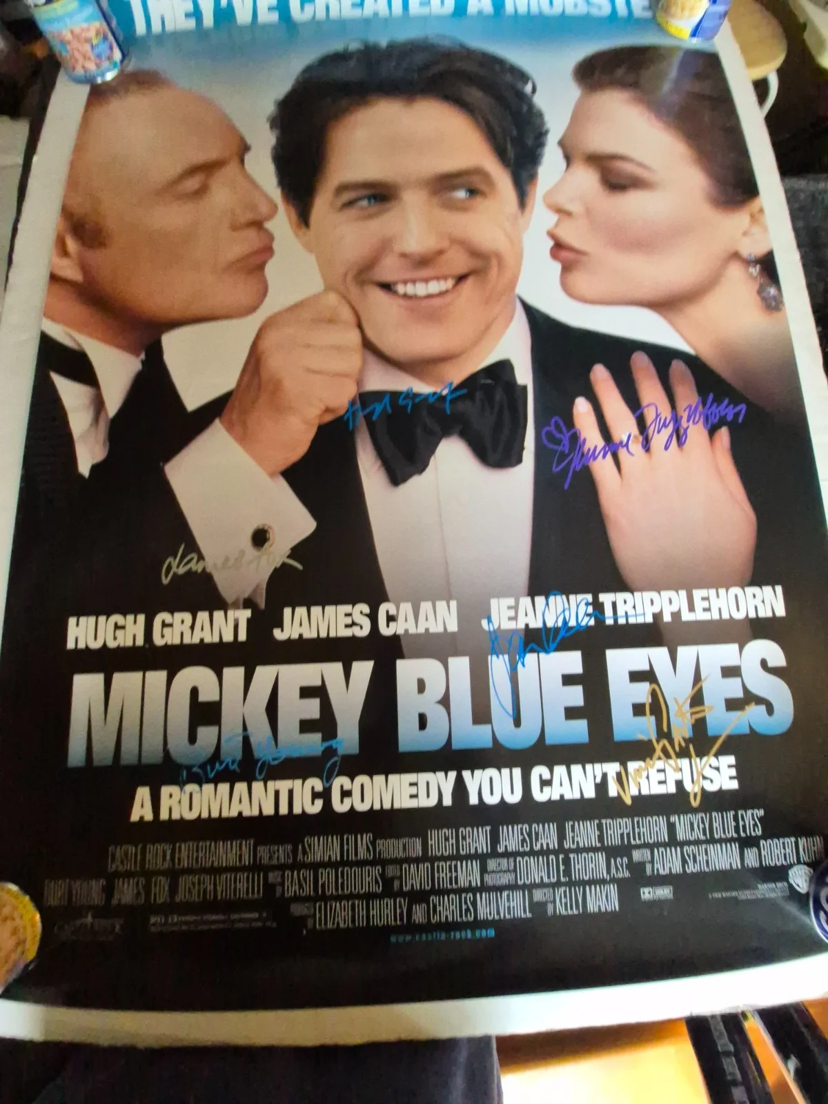SEE BELOW — MICKEY BLUE EYES -HUGH GRANT CAST SIGNED-THE MOVIE TPOSTER-w/COA ekim, image 3