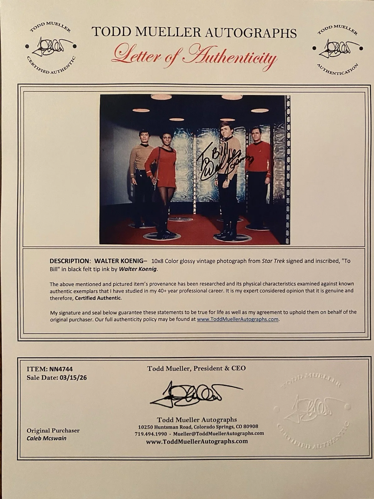 Walter Koenig — Walter Koenig Signed Autographed Photo Star Trek The Original Series Cast w/ COA, image 4