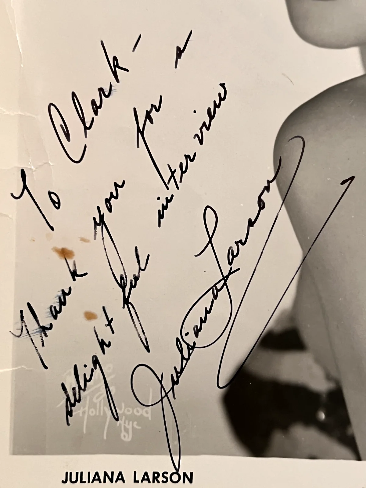 Celebrity Autograph JULIANA LARSON Signed Photo WJR Clark Reid Detroit, изображение 2