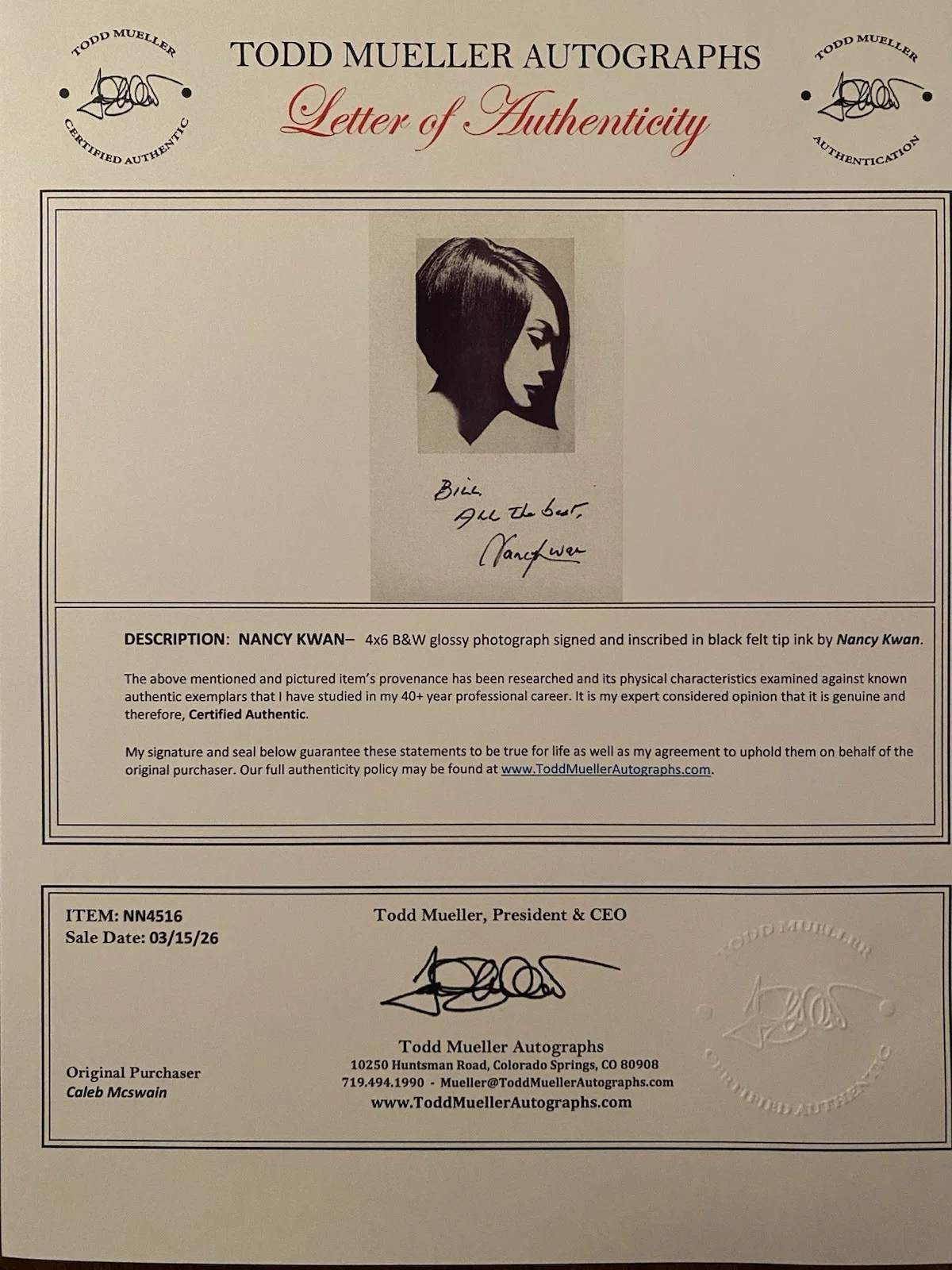 Nancy Kwan — Nancy Kwan Signed Autographed Photo With COA Flower Drum Song Suzie Wong, image 4