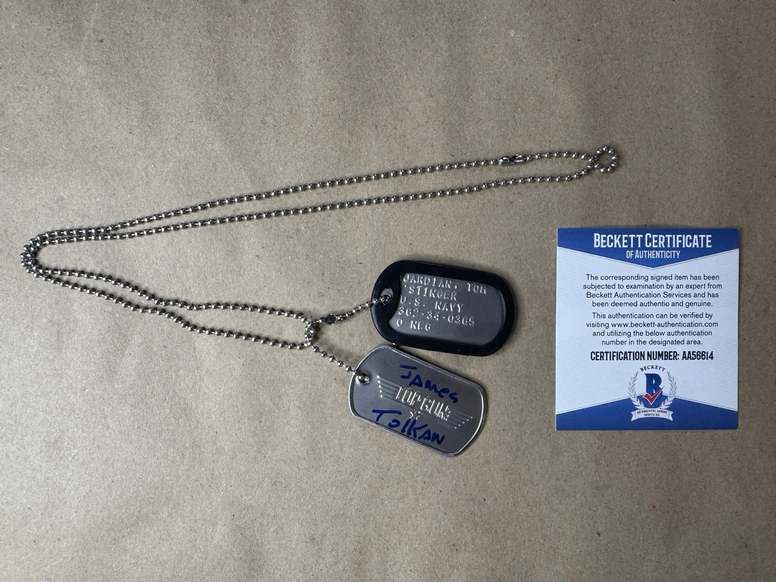 James Tolkan — Signed James Tolkan Autographed Top Gun "Stinger" Custom Dog Tags Beckett COA