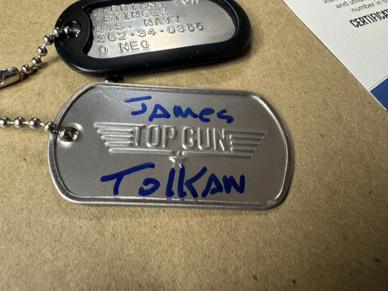 James Tolkan — Signed James Tolkan Autographed Top Gun "Stinger" Custom Dog Tags Beckett COA, image 5