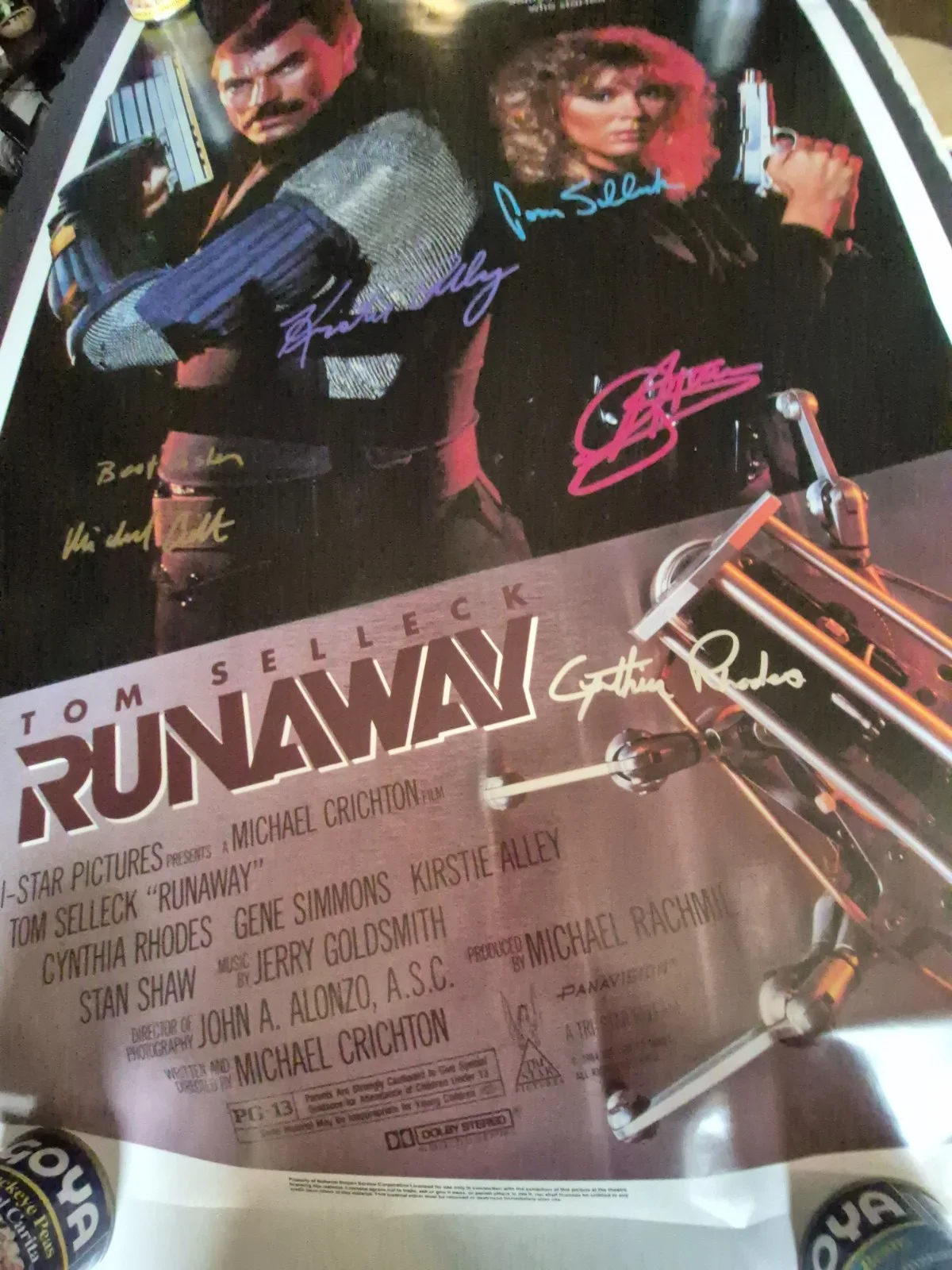 SEE BELOW — RUNAWAY---TOM SELLECK CAST SIGNED-THE MOVIE POSTER-vintage-w/COA ekim