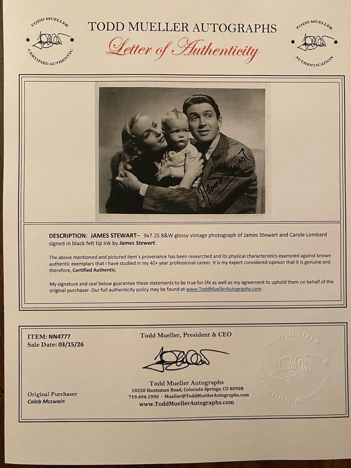 James Stewart, Jimmy Stewart — James Jimmy Stewart Signed Autographed Photo With COA Made For Each Other, изображение 4
