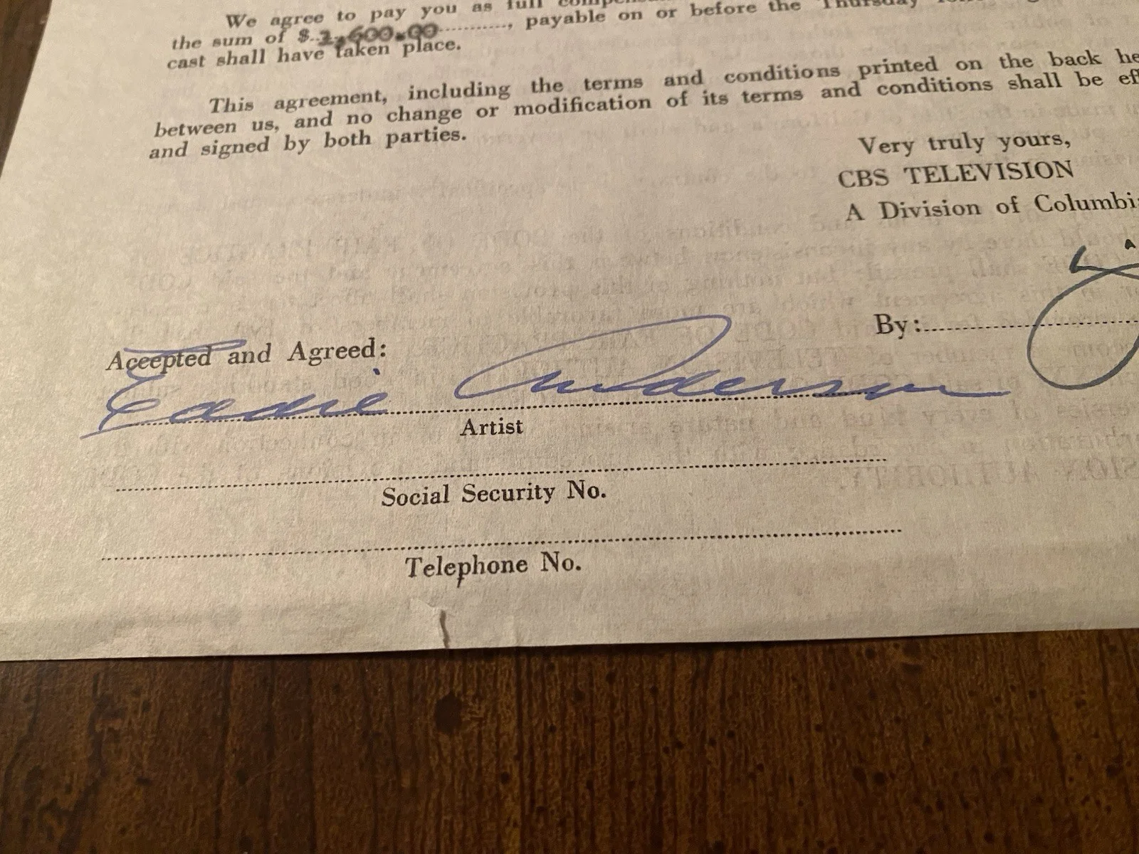 Eddie Anderson, Eddie Rochester Anderson — Eddie Rochester Anderson Signed Autographed CBS Contract Jack Benny Show RARE, изображение 4