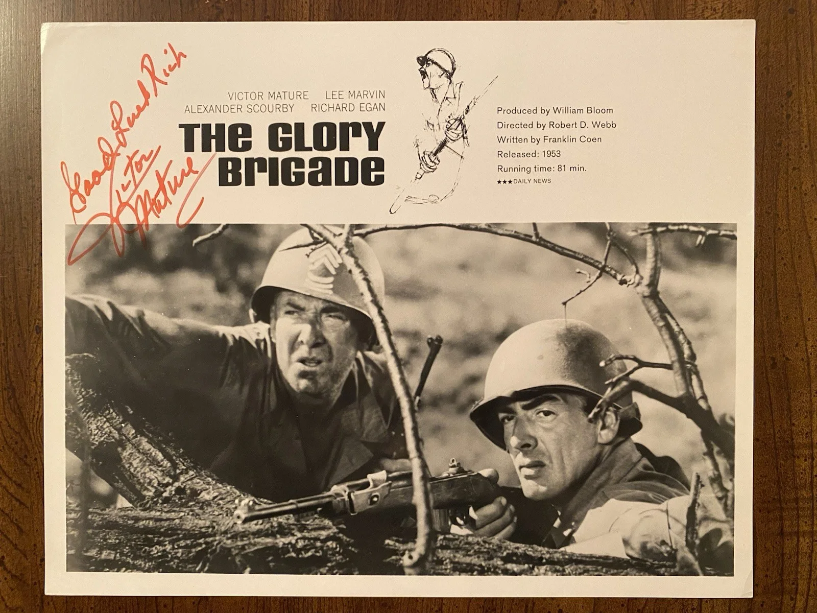 Victor Mature — Victor Mature Signed Autographed Photo The Glory Brigade The Robe In Person