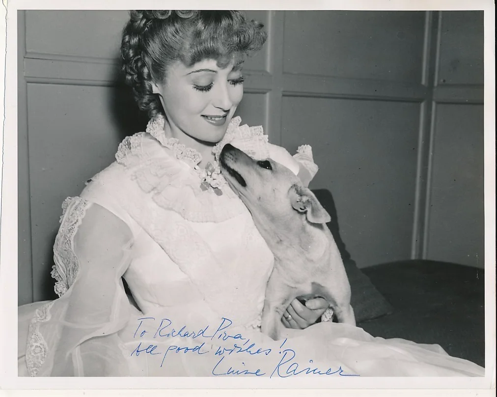 LUISE RAINER — LUISE RAINER Original 1937 CANDID SIGNED AUTOGRAPHED Vintage MGM DbW Photo DOG