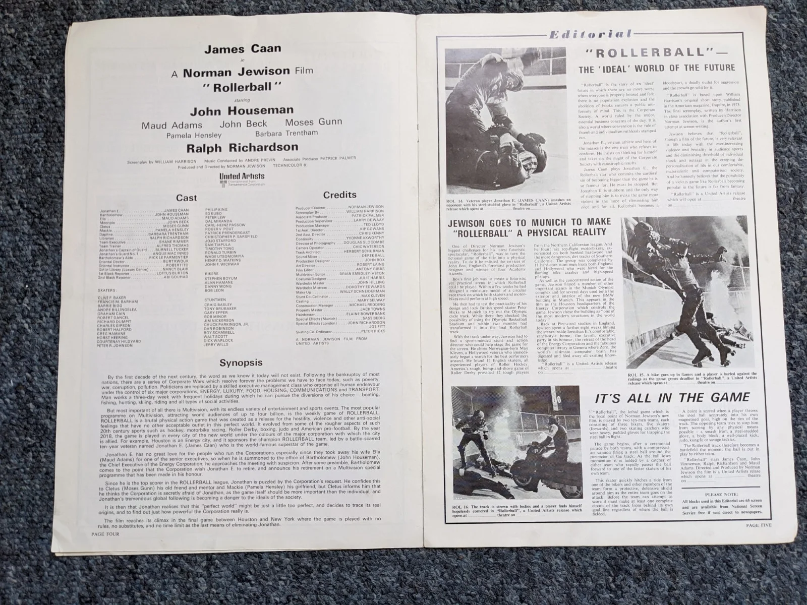 ROLLERBALL Original UK Pressbook., image 4