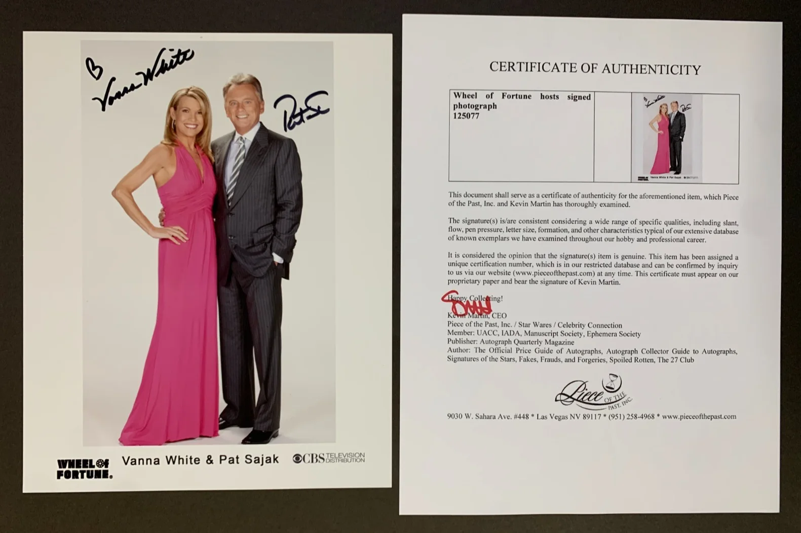 Pat Sajak, Vanna White — PAT SAJAK & VANNA WHITE signed WHEEL OF FORTUNE tv show photo, COA, 8"x10", изображение 3