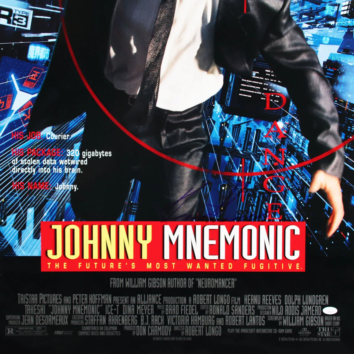 Keanu Reeves Signed Poster Johnny Mnemonic - COA JSA, image 4