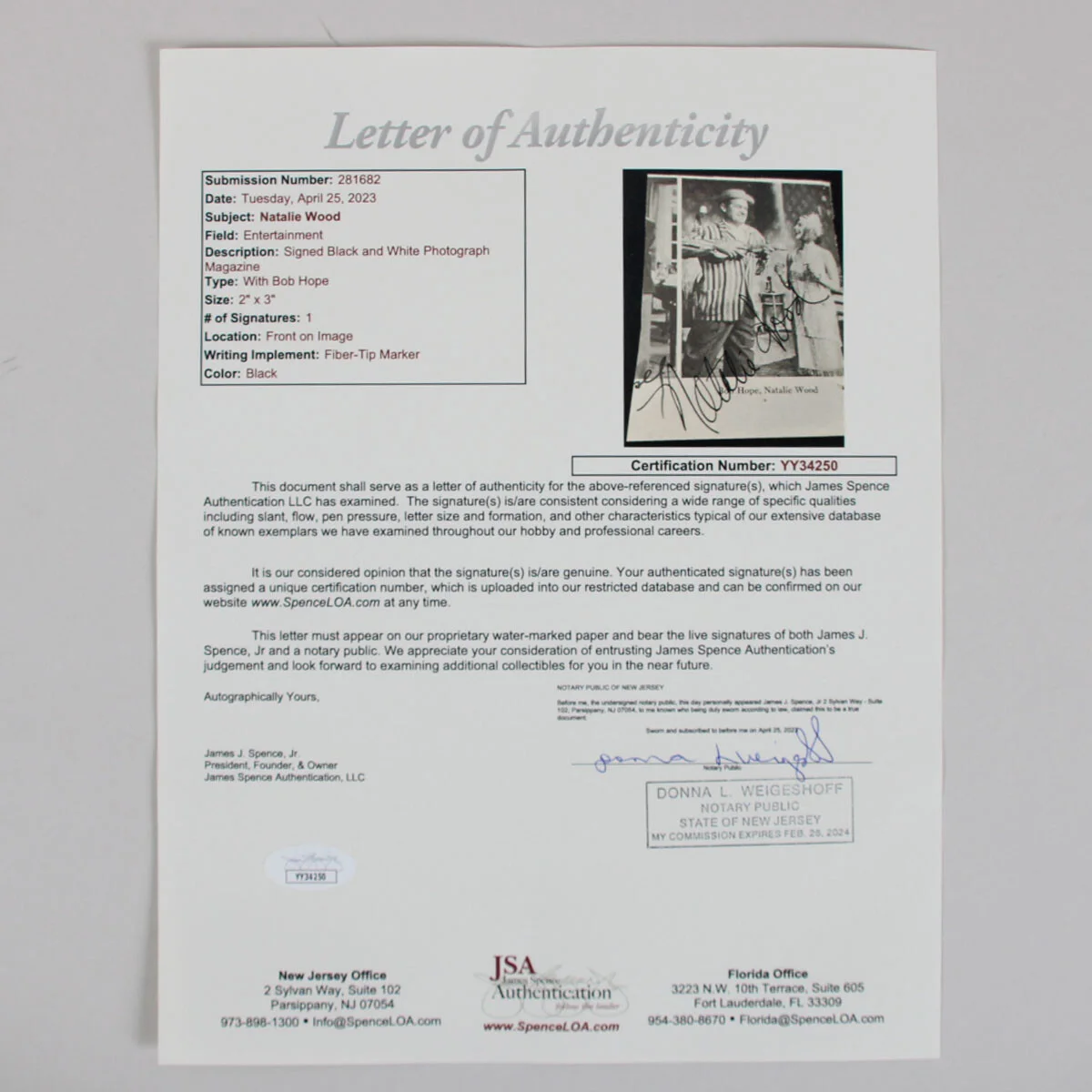 Natalie Wood Signed Photo Display - COA JSA, image 5