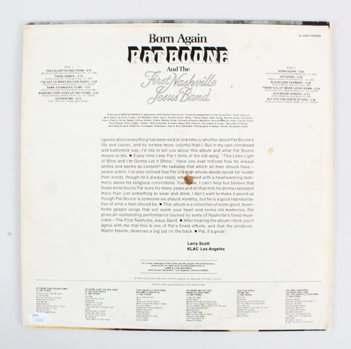 Pat Boone Signed Record Album - COA JSA, image 5