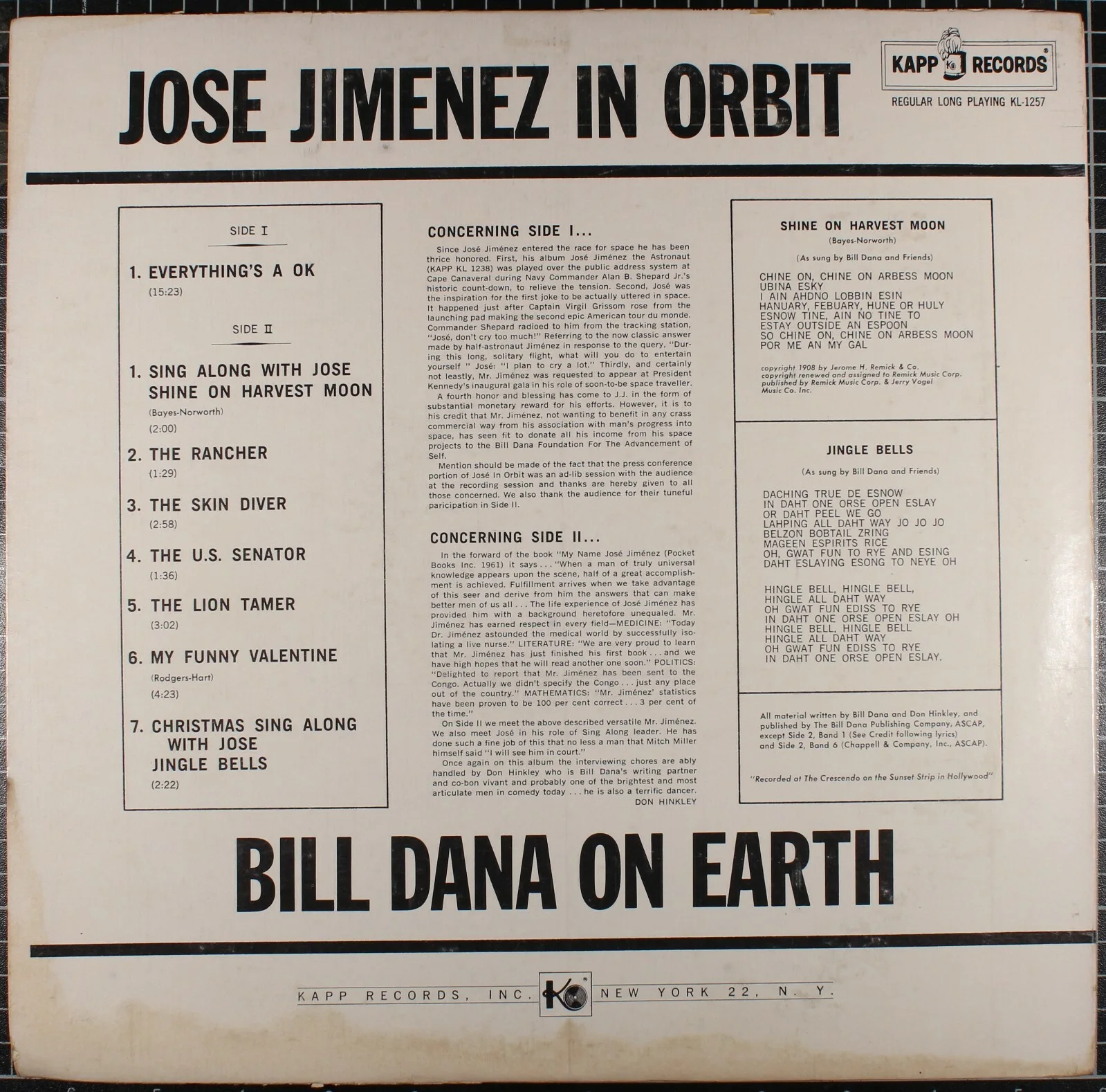 LP Record - "Jose Jimenez In Orbit" Comedy Album Bill Dana Signed Autographed, изображение 3