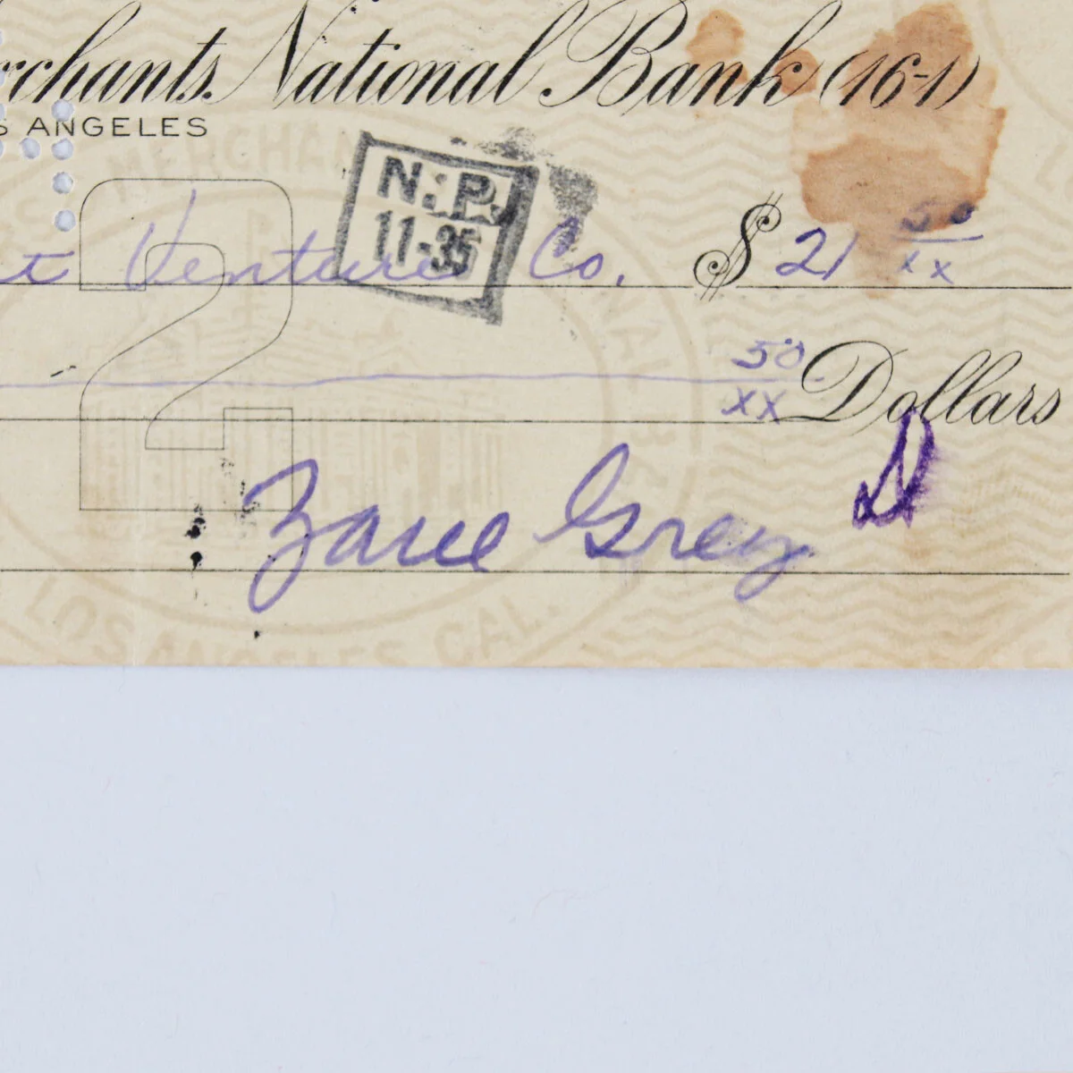 Zane Grey Signed Check - COA JSA, image 2