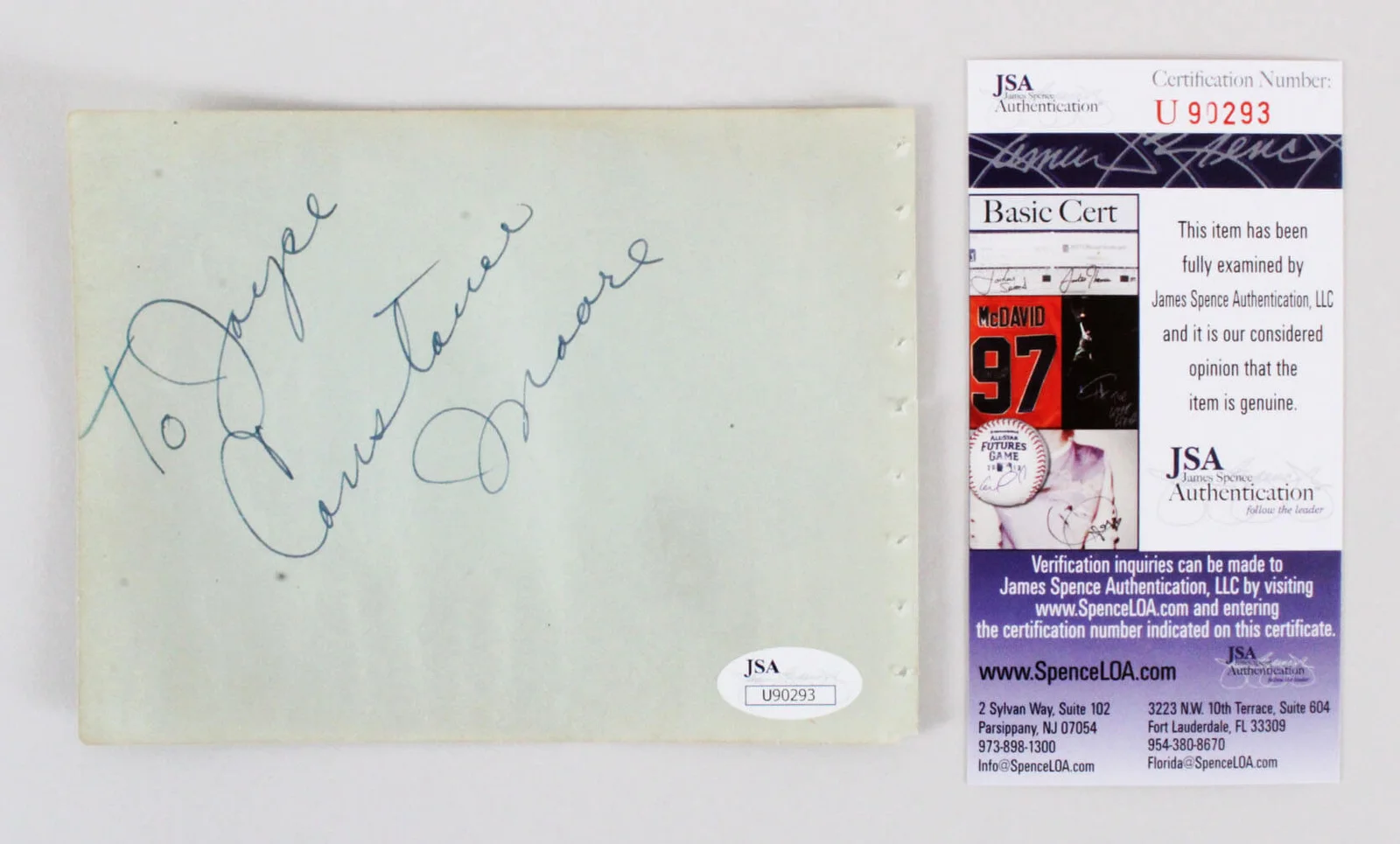Van Johnson & Constance Moore Signed Cut - COA JSA, image 2