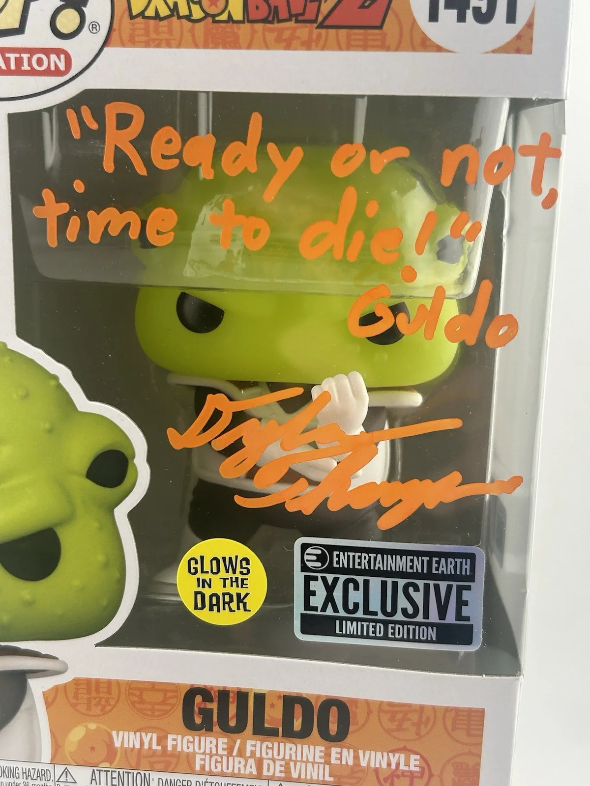 Dylan Thompson — Signed DYLAN THOMPSON Guldo Dragonball Z 1491 Funko Pop Autograph OCCM Orange, image 2