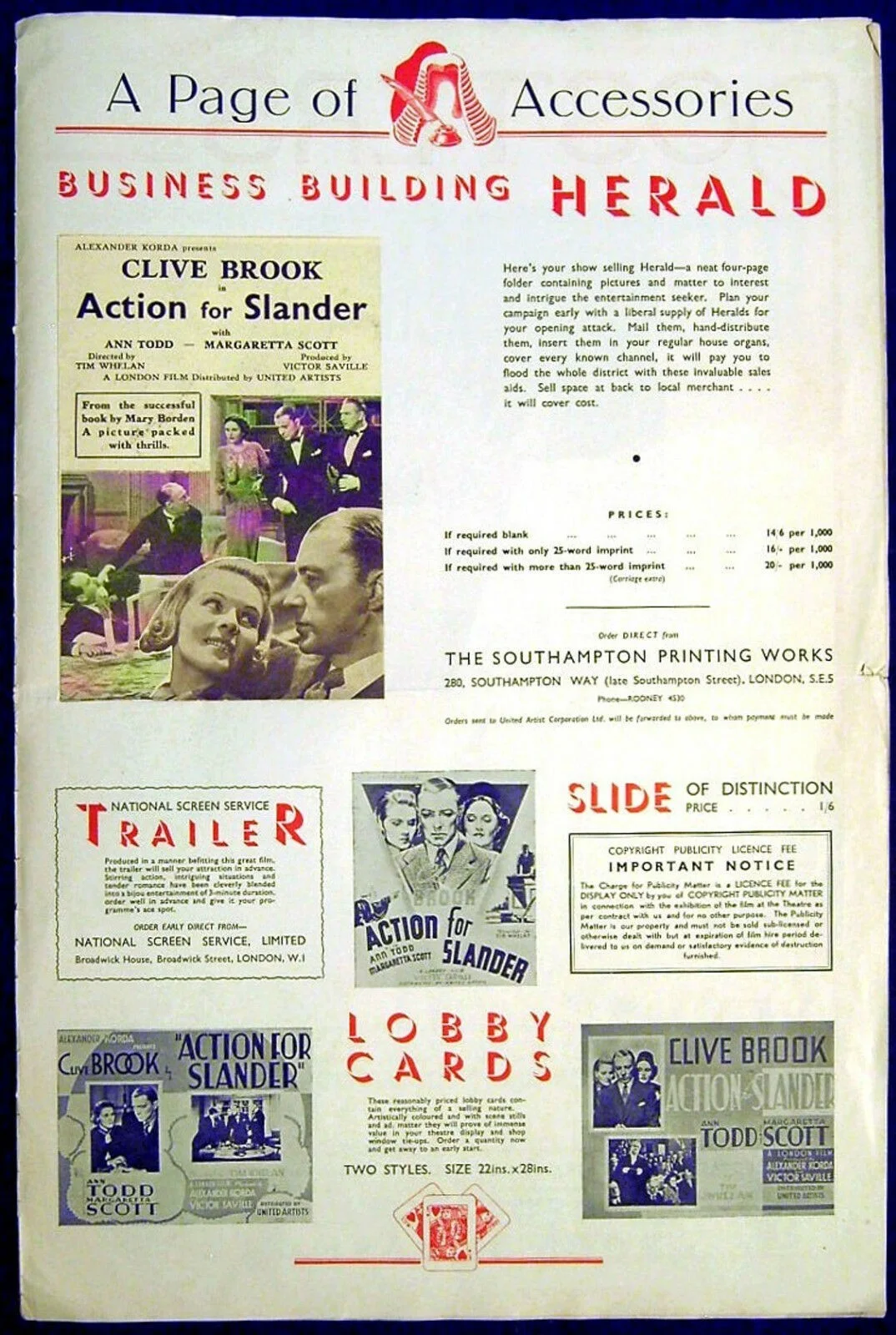 ACTION FOR SLANDER 1937 Clive Brook, Ann Todd, Margaretta Scott UK PRESSBOOK, image 3