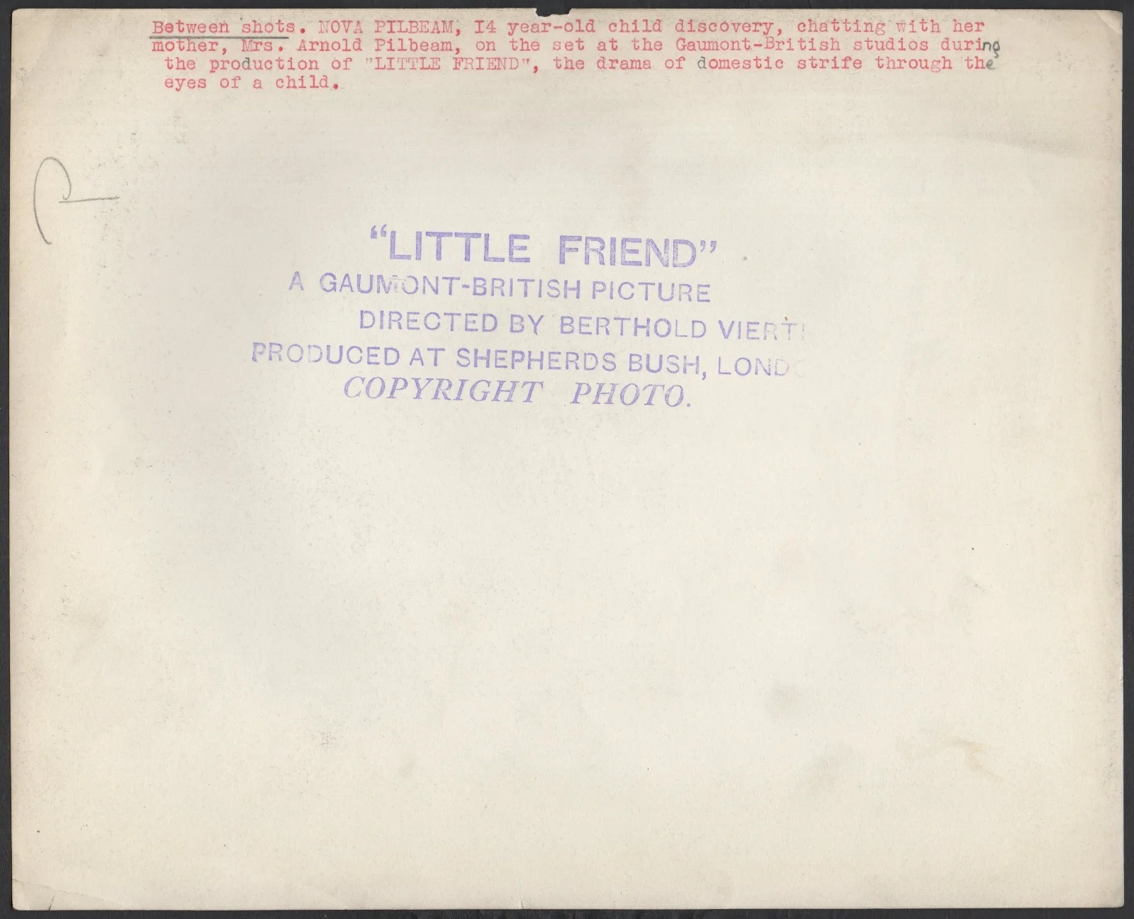 LITTLE FRIEND 1934 Berthold Viertel Nova Pilbeam 10x8 STILL, изображение 2