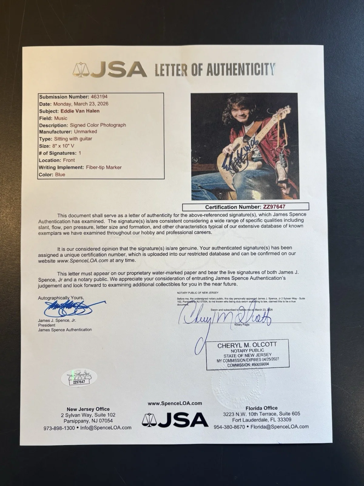 Eddie Van Halen Autographed Signed 8x10 Color Photograph JSA Authenticated RARE, изображение 5