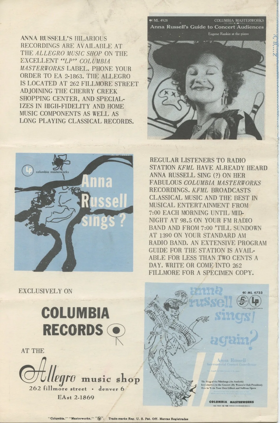 Anna RUSSELL: 1956 Performance Program (COMEDIENNE), image 2