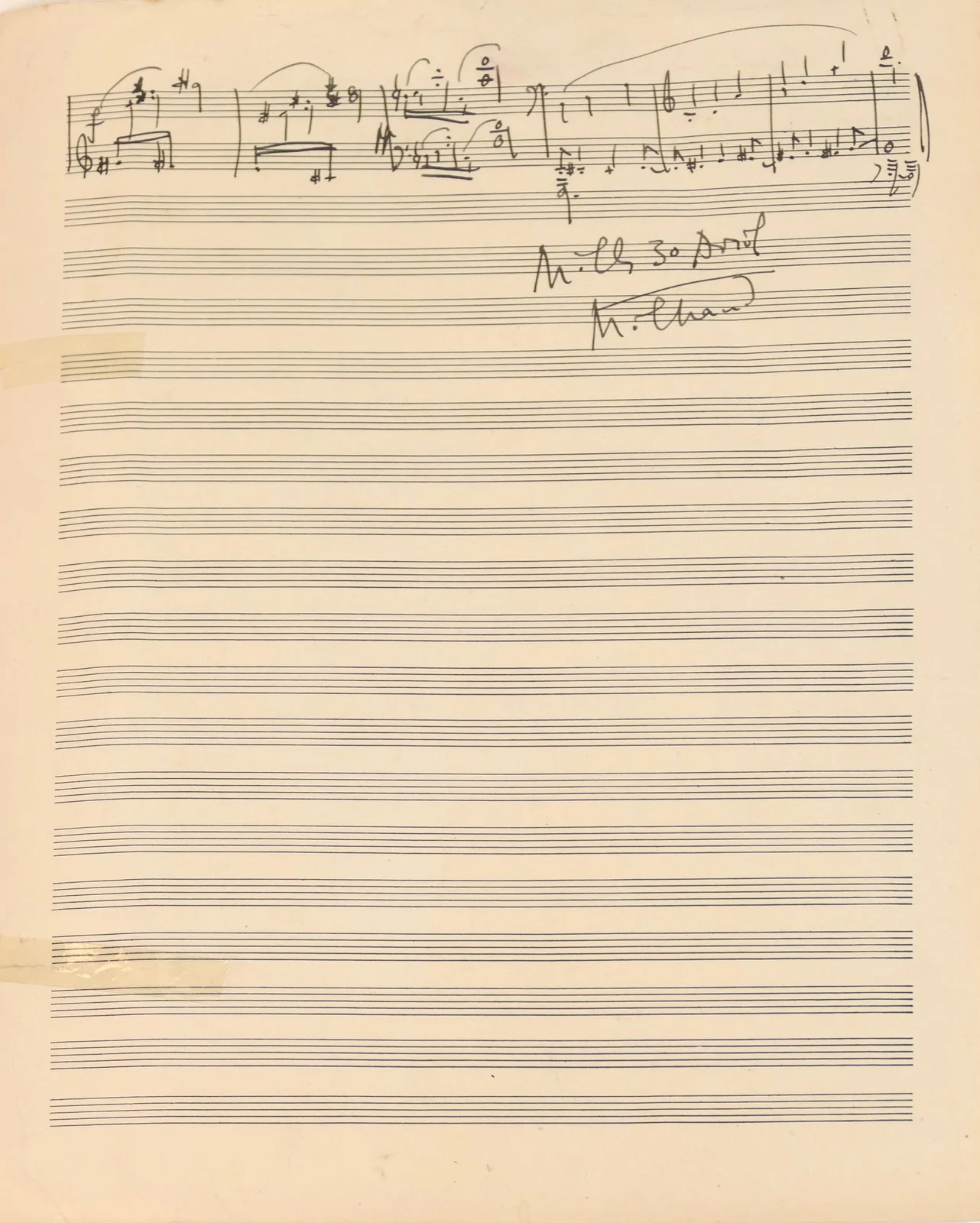 Milhaud, Darius. (1892–1974)"Méditation," op. 277 - Autograph Musical Manuscript, image 2