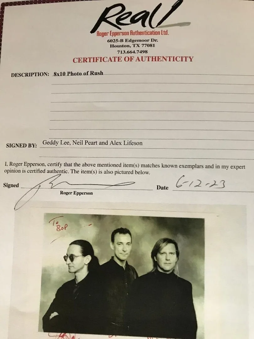 RUSH FULLY SIGNED ANTHEM RECORDS/SRO MANAGEMENT PROMO PHOTO X3 JSA/REAL COA'S, изображение 5