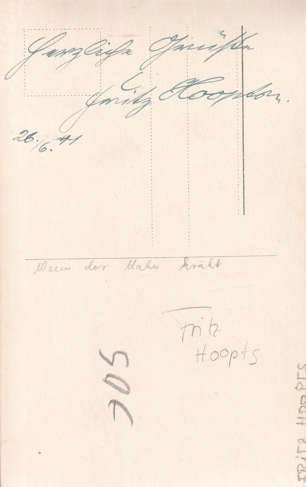 Fritz Hoopts - RARE - Ross without number - original signed "1941", image 2