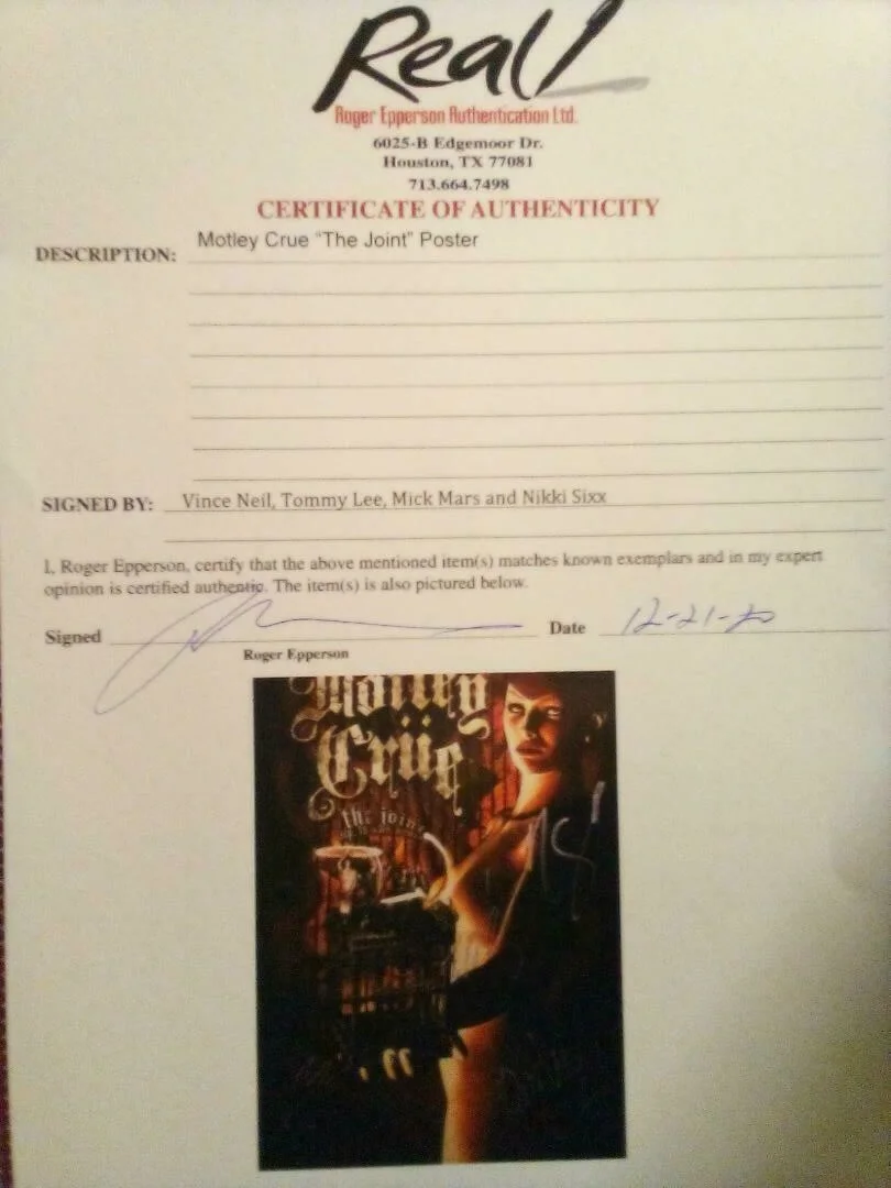 MOTLEY CRUE FULLY SIGNED HARDROCK CONCERT POSTER/ LITHO FULL COA ROGER EPPERSON, изображение 4