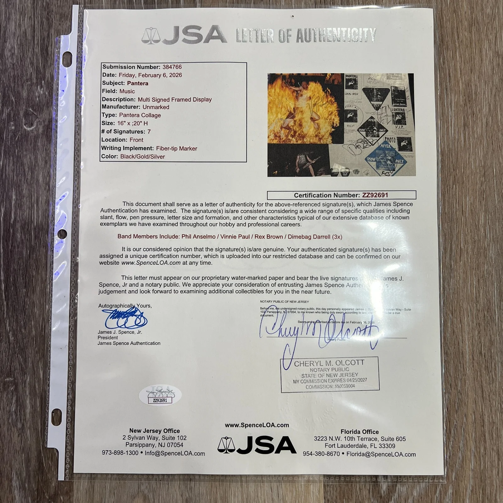 Pantera Signed Autographed Collage - Dimebag (x3) / Anselmo / Paul / Brown [JSA], image 2