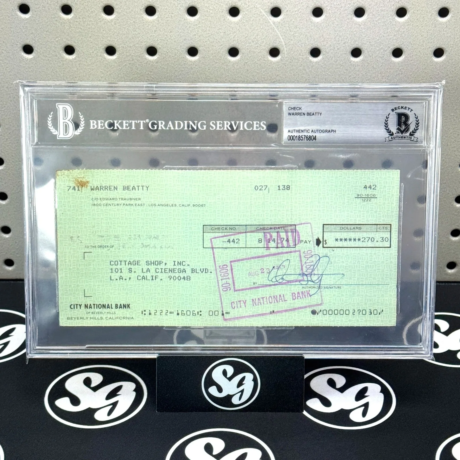 Warren Beatty — WARREN BEATTY Signed 1974 Personal Bank Check Beckett Slab BAS Autograph Auto