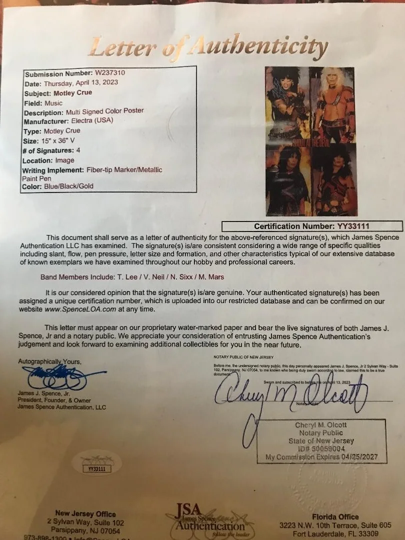 MOTLEY CRUE SHOUT AT THE DEVIL ERA POSTER FULLY SIGNED X4 FULL JSA COA NICE SIGS, изображение 4