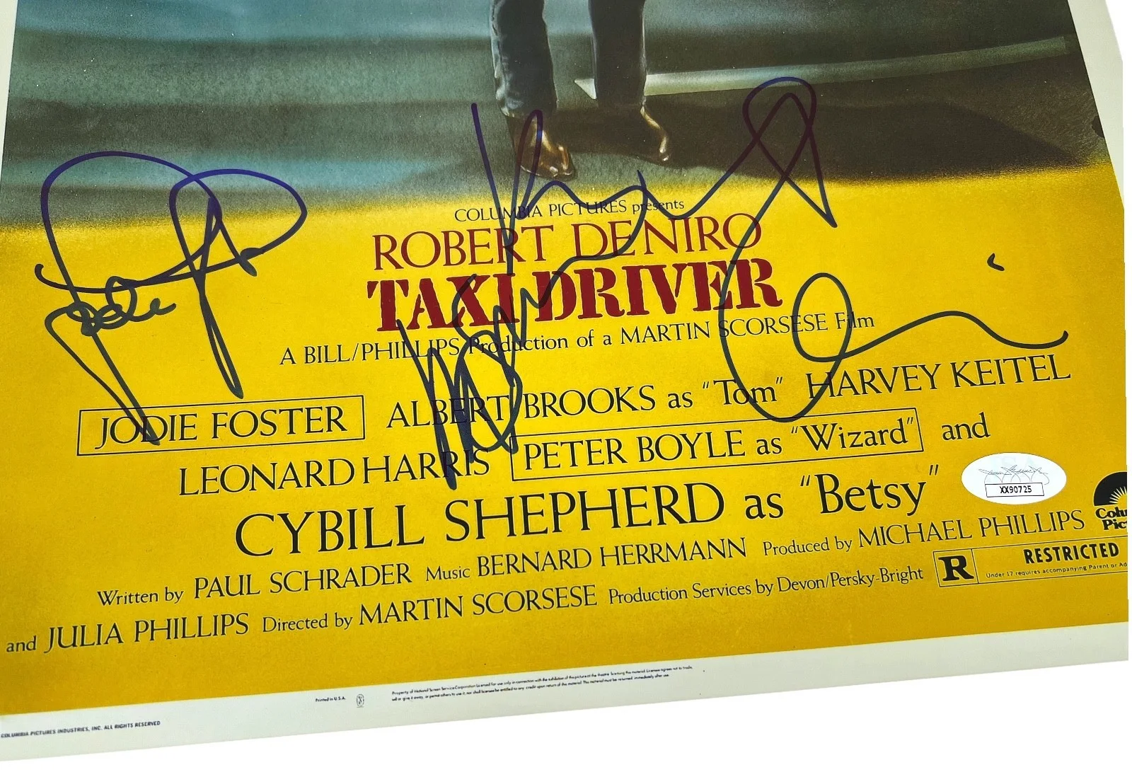 JODIE FOSTER ROBERT DE NIRO MARTIN SCORSESE SIGNED TAXI DRIVER 12X18 POSTER JSA, изображение 2