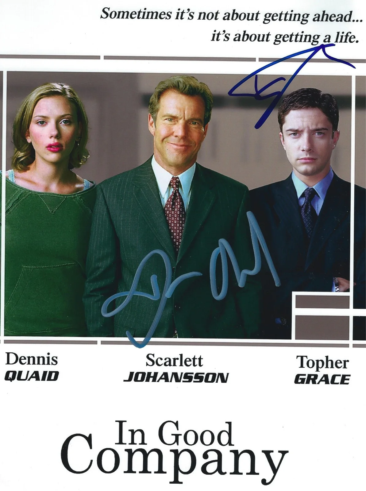 dennis quaid, topher grace — Dennis Quaid & Topher Grace signed In Good Company 8x10 photo - Proof