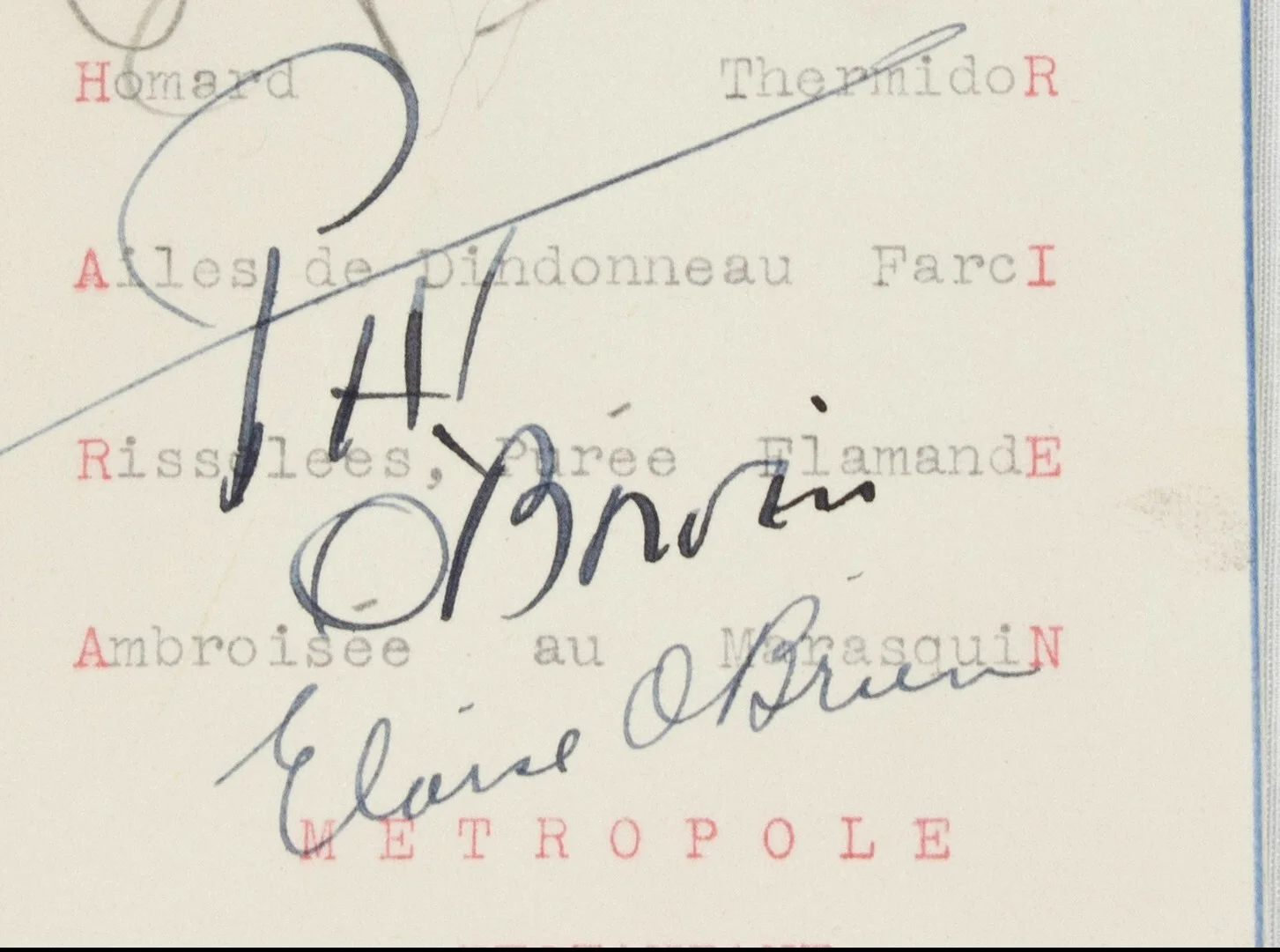 1946 Autographs Maureen O'Hara + Pat O'Brien Original Signatures on DUBLIN Menu, изображение 3