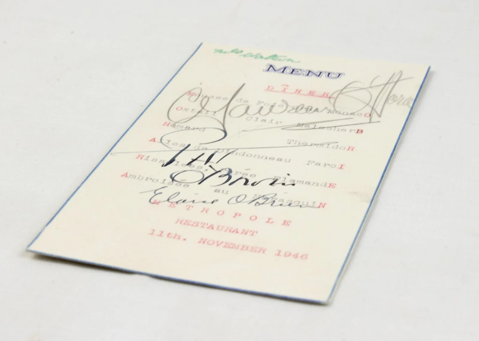 1946 Autographs Maureen O'Hara + Pat O'Brien Original Signatures on DUBLIN Menu, изображение 4