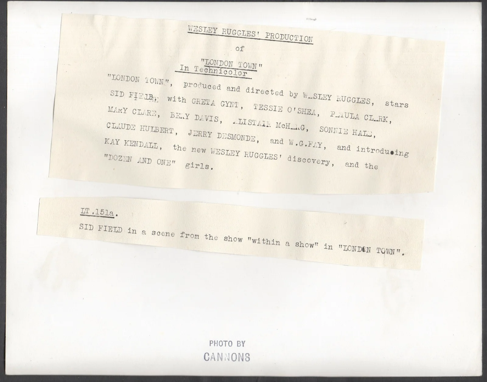 LONDON TOWN 1946 Sid Field - George Cannons STILL #151, image 2