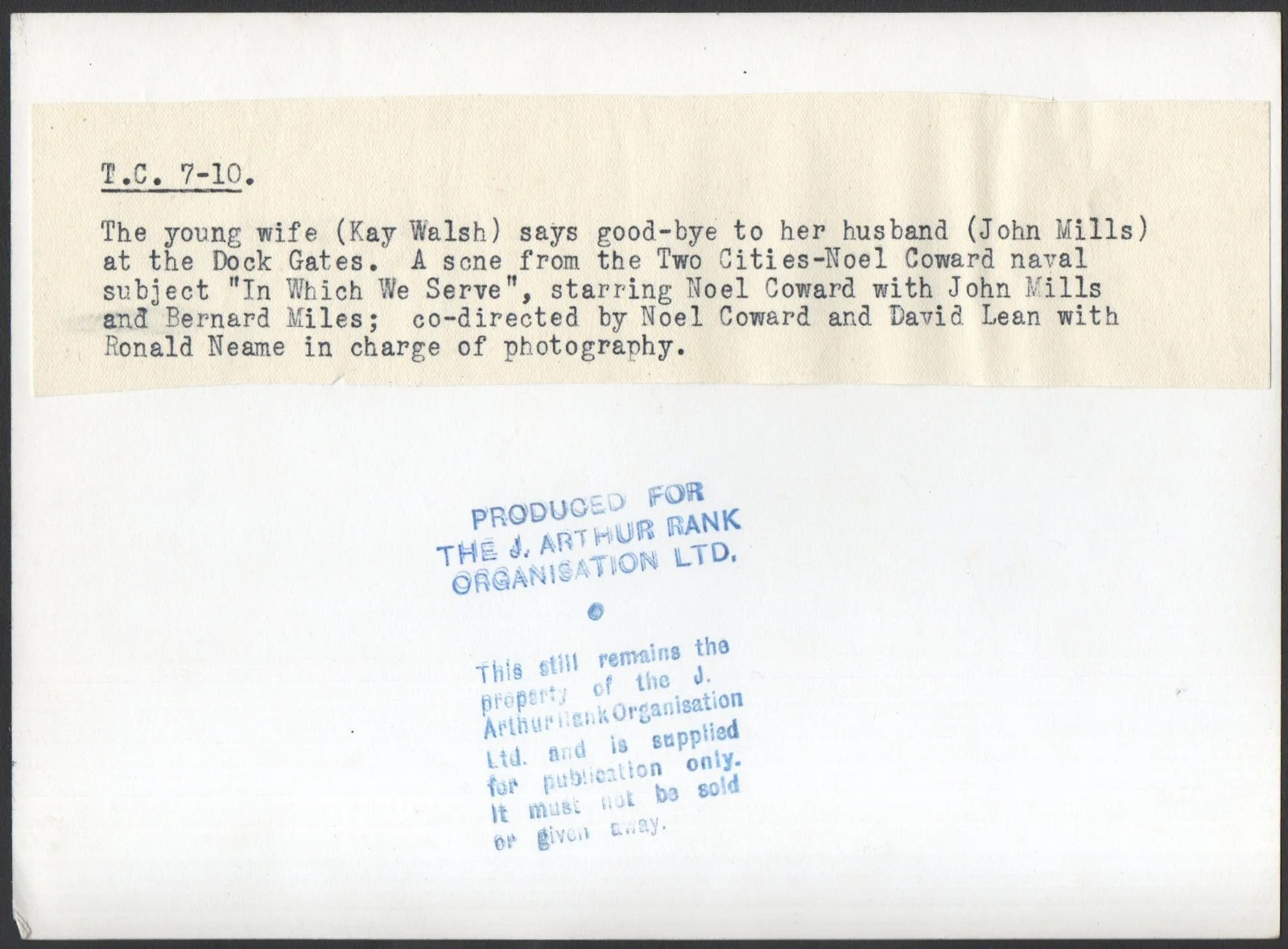 IN WHICH WE SERVE 1942 John Mills, Kay Walsh - David Lean STILL #10, image 2