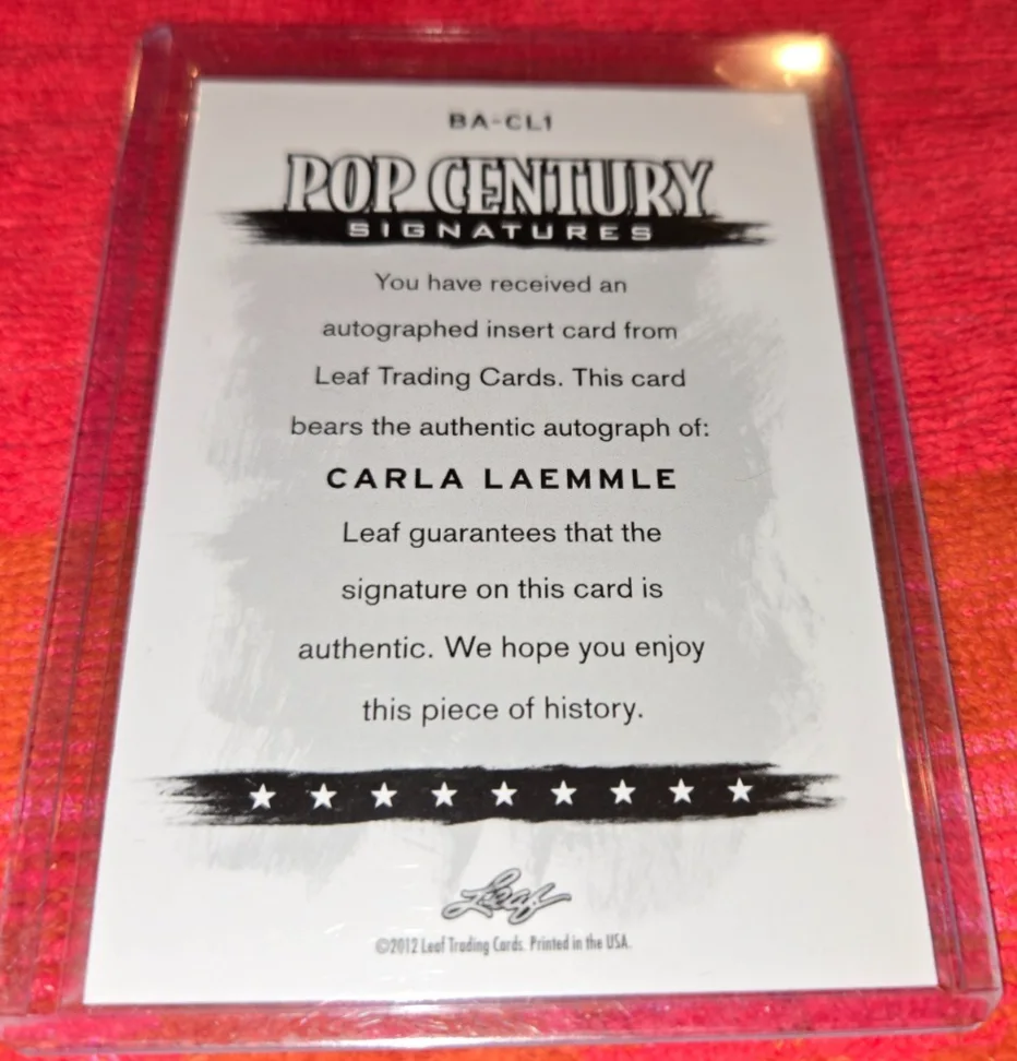 CARLA LAEMMLE — 2012 LEAF POP CENTURY AUTOGRAPHED CARD OF CARLA LAEMMLE SIGNED CARD CLEAN!, image 2