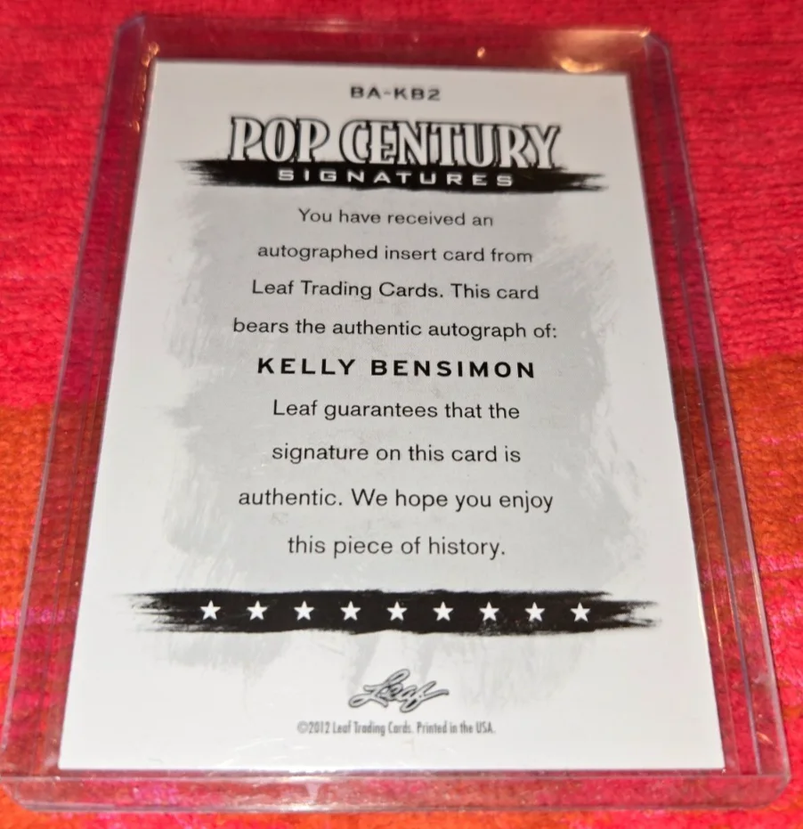 KELLY BENSIMON — 2012 LEAF POP CENTURY AUTOGRAPHED CARD OF KELLY BENSIMON SIGNED CARD CLEAN!, image 2