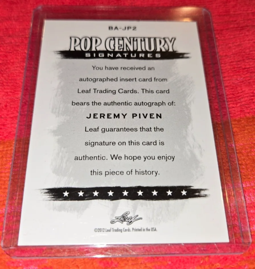 JEREMY PIVEN — 2012 LEAF POP CENTURY AUTOGRAPHED CARD OF JEREMY PIVEN SIGNED CARD CLEAN!, image 2